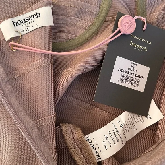 House of CB NWT Maliha Halter Neck Underwire Mini Dress Taupe Beige Bustier - Picture 4 of 6